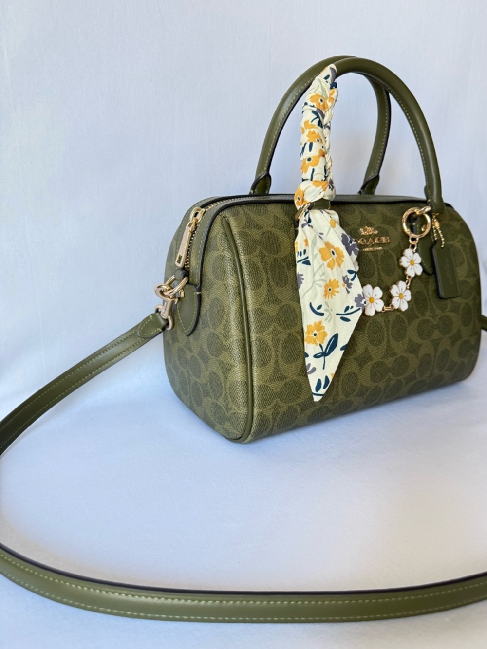 Coach Rowan Satchel Bag Olive/Gold hardware Signature Top Handle Crossbody NWT - Picture 4 of 14